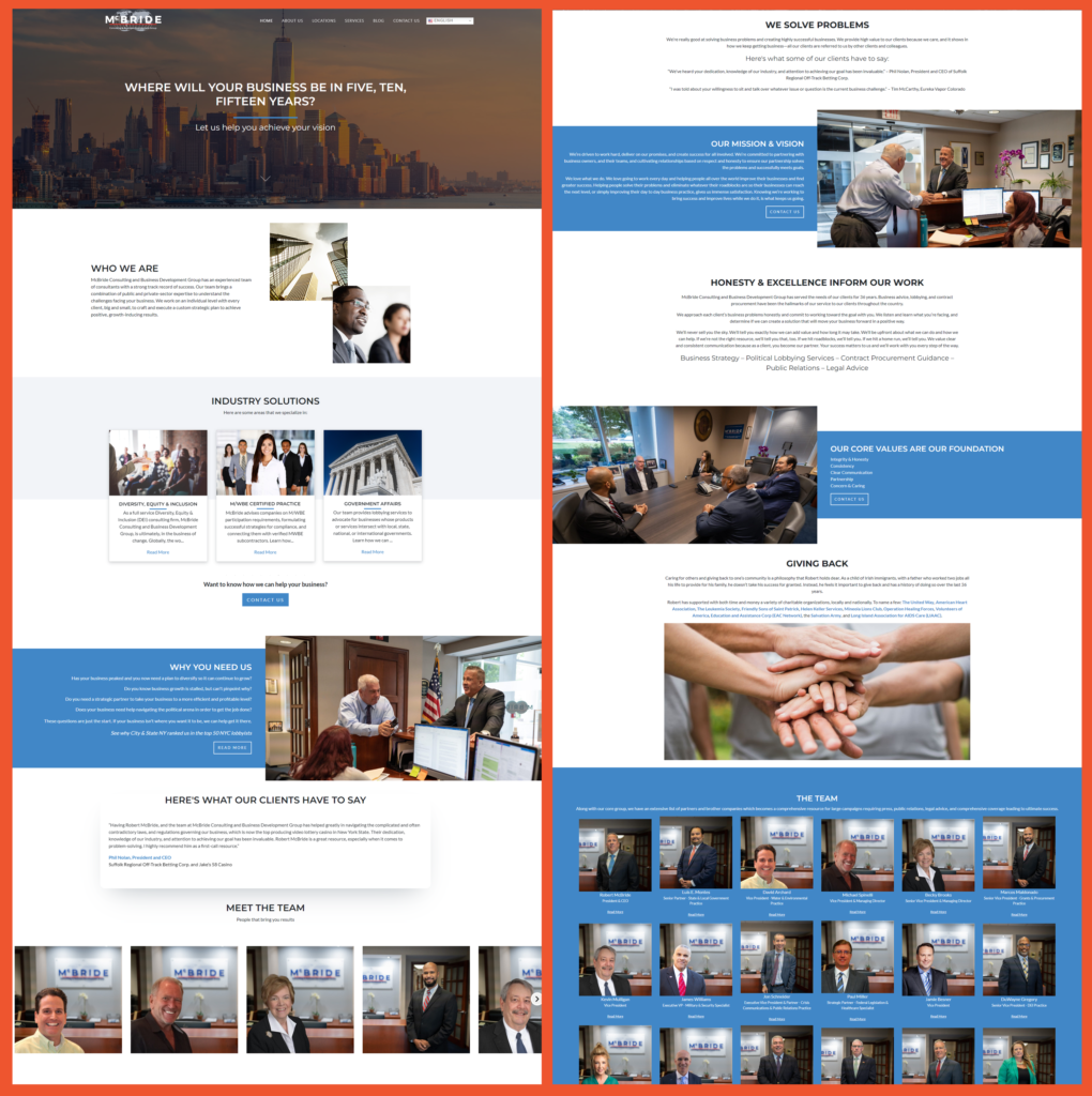 McBride Consulting and Business Development Group website pages thumbnails